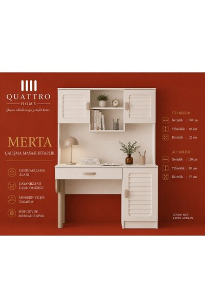 QUATTRO HOME MERTA KİTAPLIKLI ÇALIŞMA MASASI -Üst bölüm: 120 × 85 × 22 cm Alt...