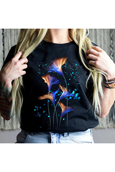 Orielle Tricou Negru Glowing Flower