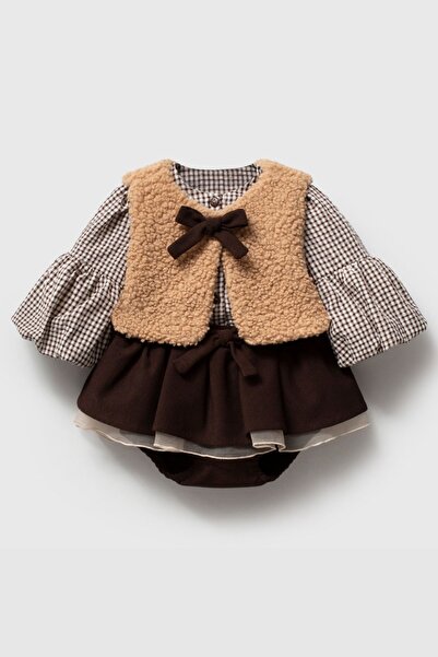 HAUSEkids 9-24 Months Noelle Ruban Baby Girl Set-Brown