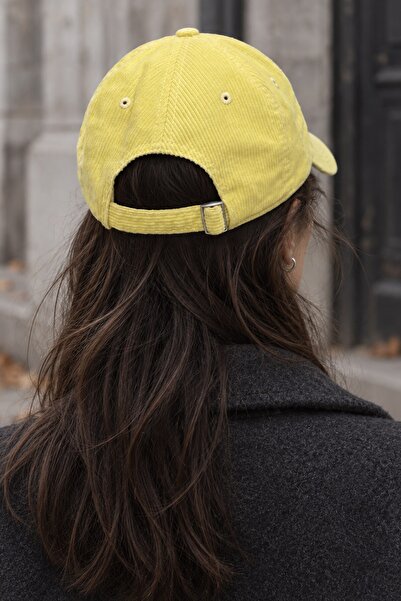 Külah Faded Effect Corduroy Textured Velvet Hat - Yellow