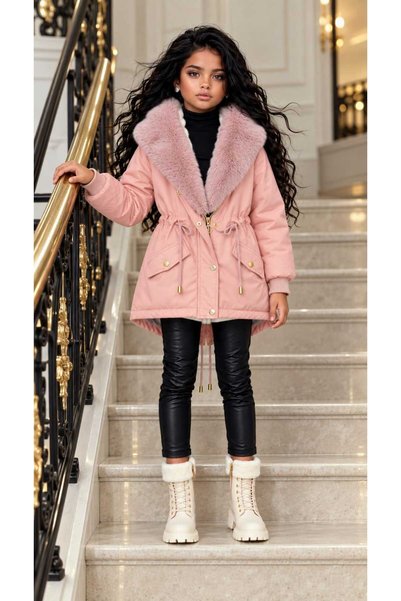 UZUN BUTİK Kids Girls' Coat Waterproof Plush Inside