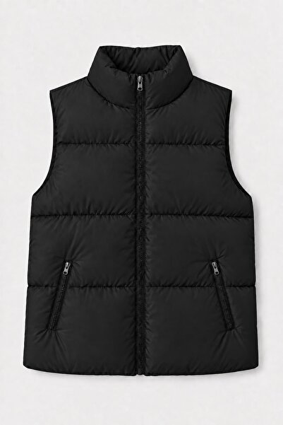 Perendi Girl's Stand Collar Inflatable Vest with Zipper and Pockets