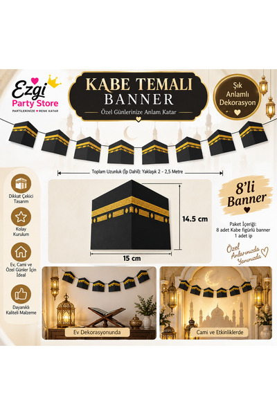 Ezgi Party Store Kabe Temalı Banner 15x14,5 cm Ramazan Hac Umre Dekoratif Asm...
