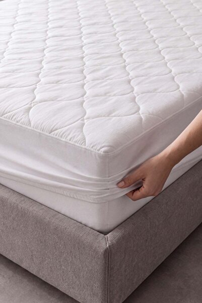 vivamaison Kapitone Fitted Full Kenar Yatak Koruyucu Alez Beyaz