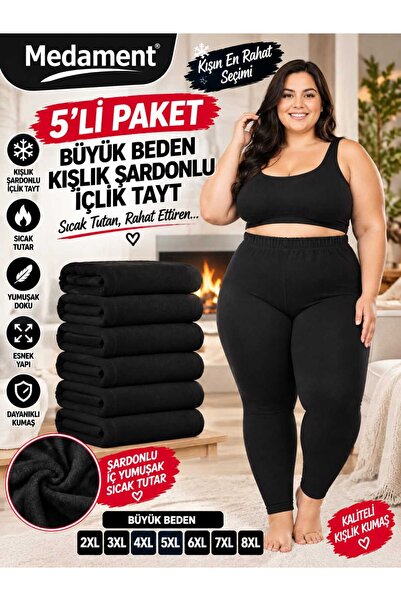 Medament 5’li Paket Büyük Beden Kışlık Şardonlu İçlik Tayt – Sıcak Tutan Yumu...