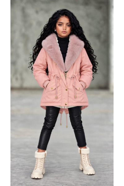 UZUN BUTİK Kids Girls' Coat Waterproof Plush Inside