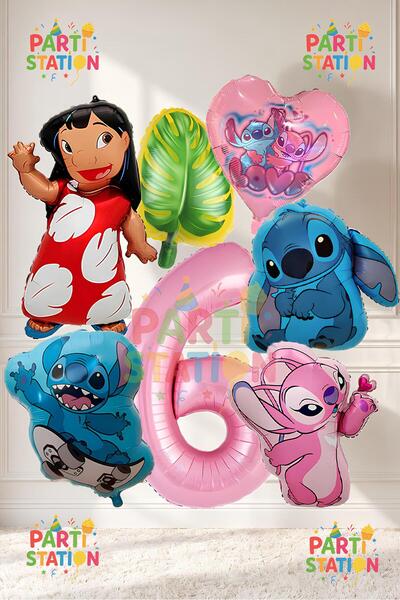 Parti Station Lilo Stitch and Angel Balloon Set for Ages 6 - 7 Piece Large Si...