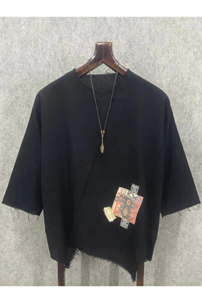 FıttingRoom Oversize Fakir Sleeve Black Bohemian Tshirt