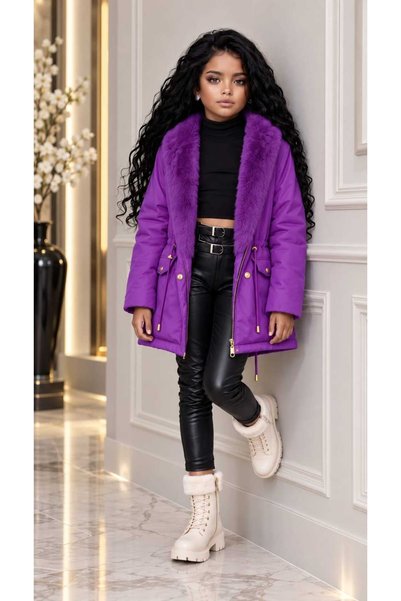 UZUN BUTİK Kids Girls' Coat Waterproof Plush Inside