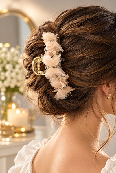 Cinderella Accessories Zarif Kadın Pembe Tül Kelebek Mandal Toka 13cm Büyük B...