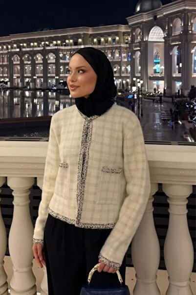 Şule Giyim Elera Simli Angora Ceket Ekru