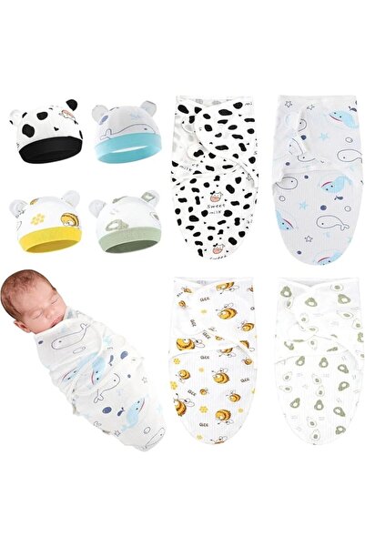 GENERAL Baby Swaddle Sleep Sack with Hat Set for 0-3 Months, 4-Pack Baby Swad...