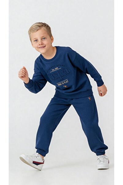 U.S. Polo Assn. طقم أولاد من 4-14 سنة مرخص من US Polo Assn - أزرق داكن