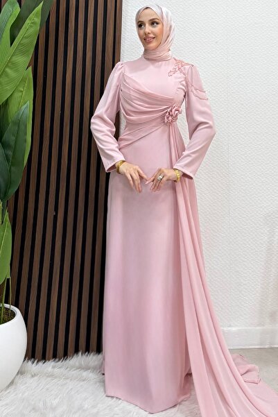 GİYZAMİLA Nazenin Krep Abiye Soft Pembe