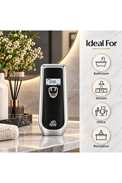 DR SCENT د. سنت جهاز بخاخ معطر الجو أيروسول LCD فولتاليا، أسود | جهاز بخاخ معطر جو أوتوماتيكي