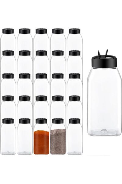 AZONEE PPlastic Spice Jars, 16 Oz Clear Spice Bottles with Black Caps, Empty ...