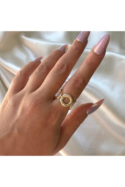Eylülün Takısı Women's Gold Color Stone Round Adjustable Ring