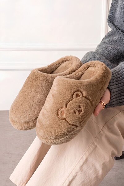 FUGA MODA Kogi Mink Teddy Bear Detailed Plush Women's Winter House Slippers