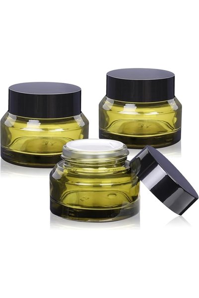 NALACAL 3 Pack 1.7oz Glass Cosmetic Jars with Lids, Leak-Proof Small Green Ma...