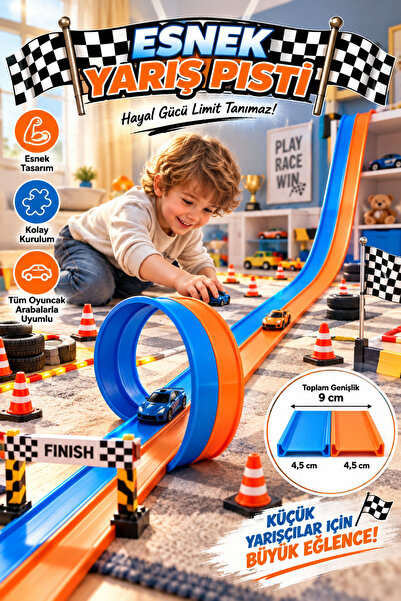 PLASTMARKET Esnek Yarış ve Aksiyon Pisti Araba Yolu Flex Track Oyun Pisti 4,5...