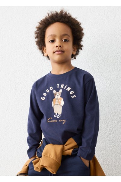 MAYORAL Boy's Navy Blue Dog Detailed Long Sleeve Tshirt
