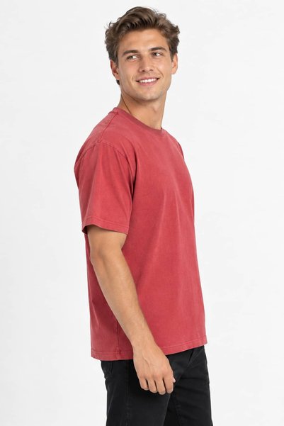 Vasto Moda Erkek Oversize Kalın Dokulu %100 Organik Pamuk Bisiklet Ribana Yakalı Kiremit T-Shirt
