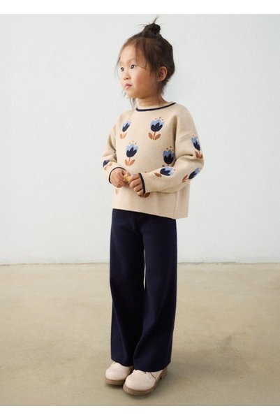MAYORAL Girl's Navy Blue Knitwear Pants Set with Floral Detail