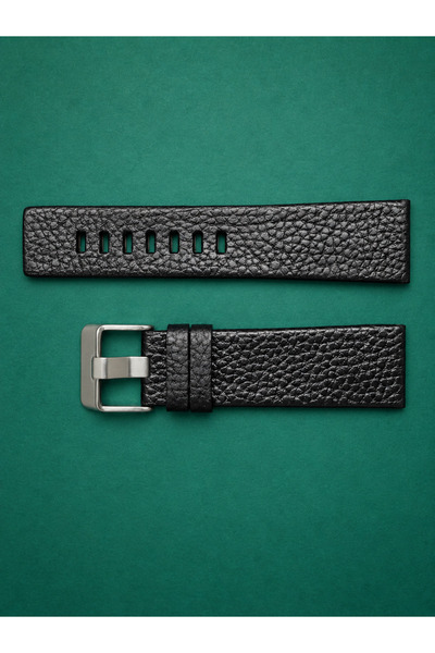 GENUINE LEATHER Men's Black Grained Leather 26mm Buckle Entry 24mm Watch Band