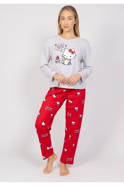 SeXen Πιτζάμα γυναικεία Hello Kitty Book Lover - Γκρι