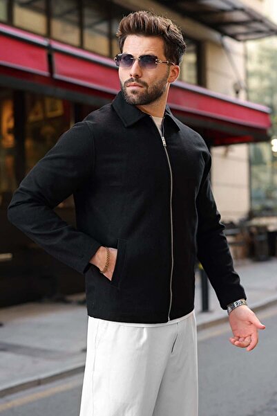 Madmext Black Zippered Lined Cashmere Men's Jacket E7207