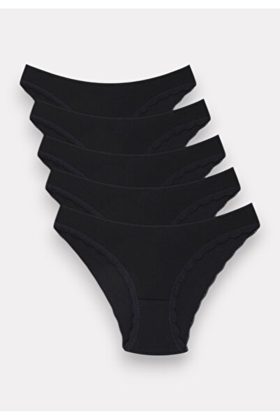 SeXen Slip Bikini με δαντέλα ψηλόμεσα Lia Black 5 Tεμ. - Μαύρο