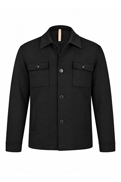BRANDHILLS Siyah Renk Çelik Örme Düğmeli Overshirt