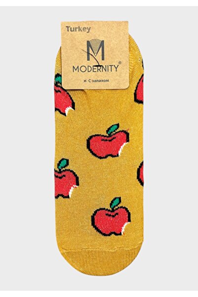 Modernity Γυναικείες Κάλτσες Αστραγάλου με Σχέδιο Apple V - Κίτρινο