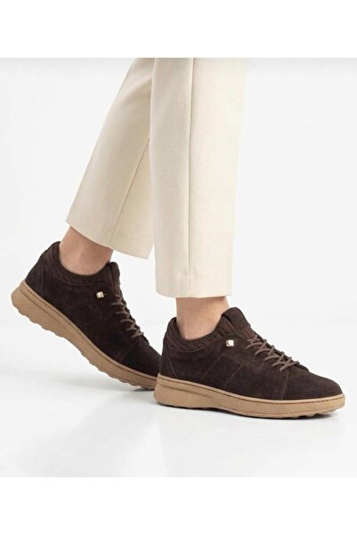 Mammamia Women's Brown Genuine Leather Orthopedic Sole Rubber Laced Casual Shoes