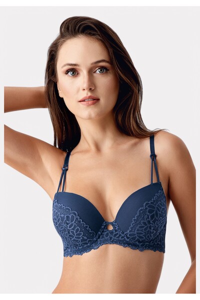 NEWBRA LINGERIE New Bra Push-Up Σουτιέν με Δαντέλα – B Cup Μπλέ - Μπλε