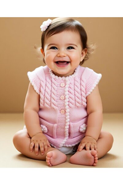 efholde 1 Year Old Baby Vest with Braided Hair (100% Hand Knitted)