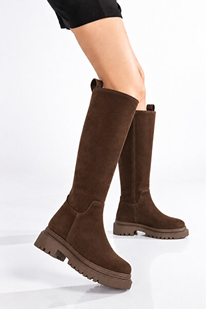 moun shoes Beige Suede Women's Boots