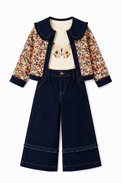 HAUSEkids طقم لاريسا المخملي للفتيات من 4-8 سنوات - 3 قطع - أزرق داكن