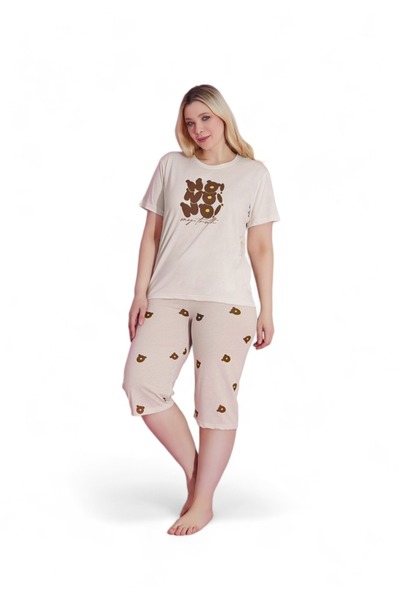 PİJAMOOD Πιτζάμα γυναικεία με κάπρι Plus Size No Beige - Μπεζ