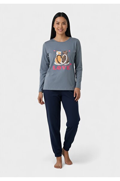 Cherry Underwear Γυναικεία Βαμβακερή Πιτζάμα Love Cats - Ραφ
