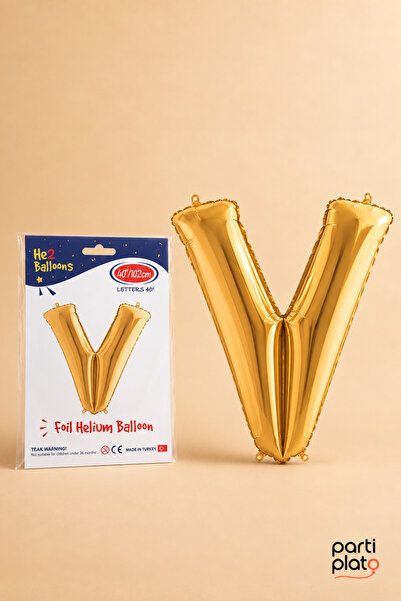 He2 Balloons Gold Foil Balloon Letter V 40 Inch 102 Cm, Helium Compatible Gol...