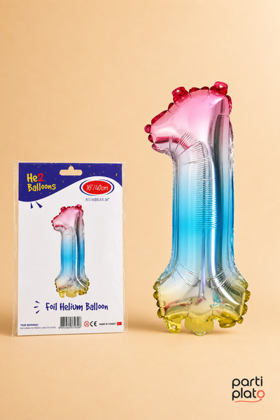 He2 Balloons Rainbow Foil Balloon Number 1 16 Inch 40 Cm, 1 Year Old Balloon,...