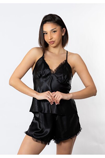 MOONGIRL Babydoll Σατέν Dimitra Black - Μαύρο
