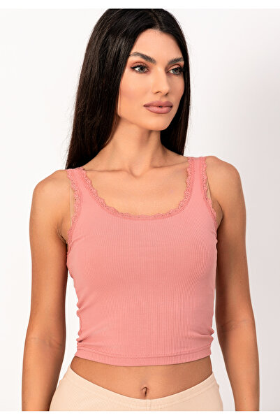 KOTA Crop Top με δαντέλα Rib - Σάπιο Μήλο