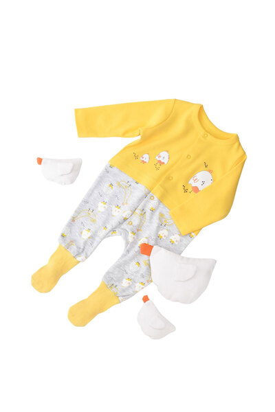 Bibaby Φορμάκι βρεφικό με κουμπάκια από οργανικό βαμβάκι Chick&Chick - Κίτρινο