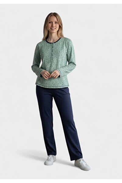 COLLECTİON Γυναικεία Πιτζάμα Φούτερ Cozy Mint Blossom - Μέντα