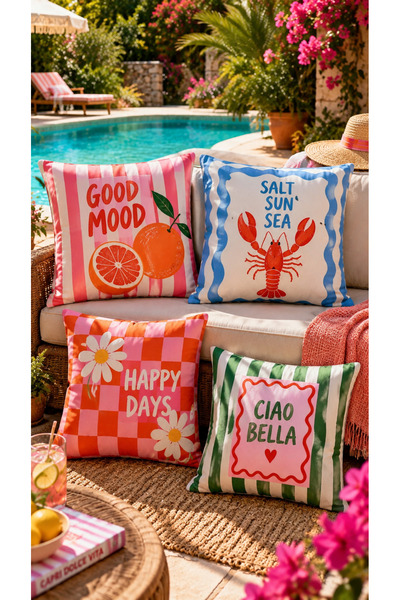 Nari Collections Dolce 4-Piece Cushion Cover Set 43X43 cm – Colorful Retro Pa...