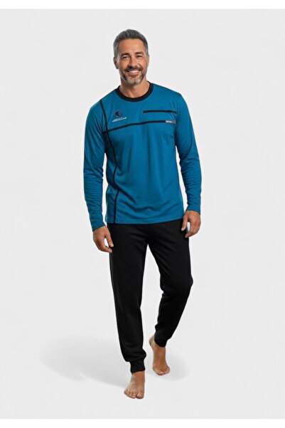 COLLECTİON Ανδρική Βαμβακερή Πιτζάμα Interlock Blue Edge - Μπλε