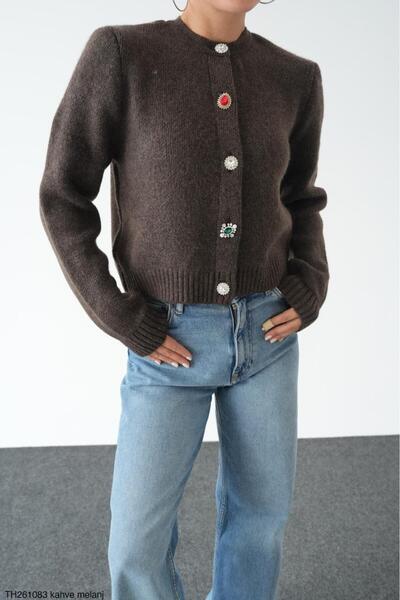CADDELAMODA Women's Stone Button Detailed Soft Premium Cardigan