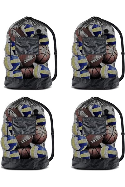 Generic 4 Pack Extra Large Mesh Ball Bag with pocketing, Heavy Duty Drawstrin...